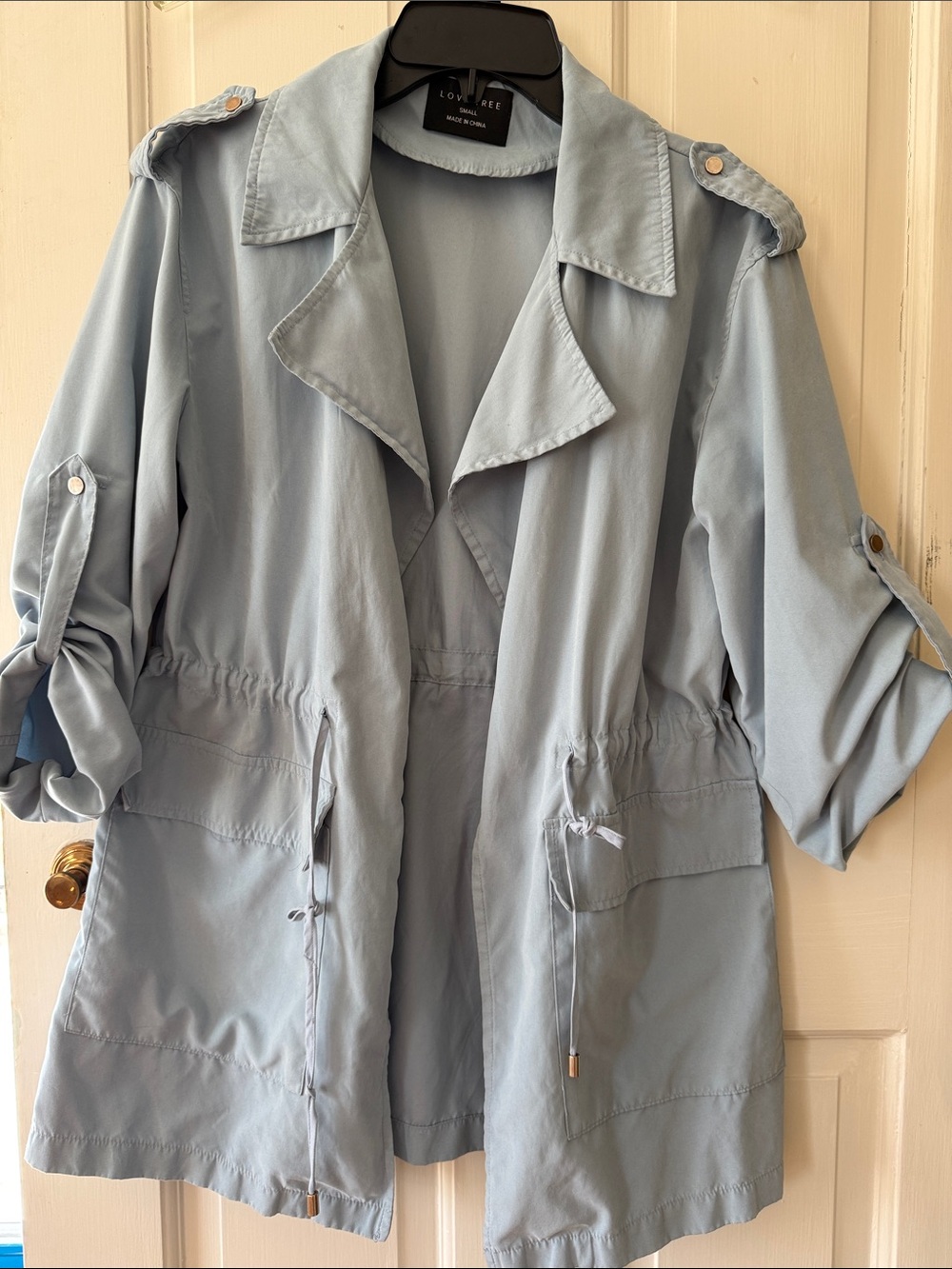 Adorable Light Blue Utility jacket with Drawstring Waist
